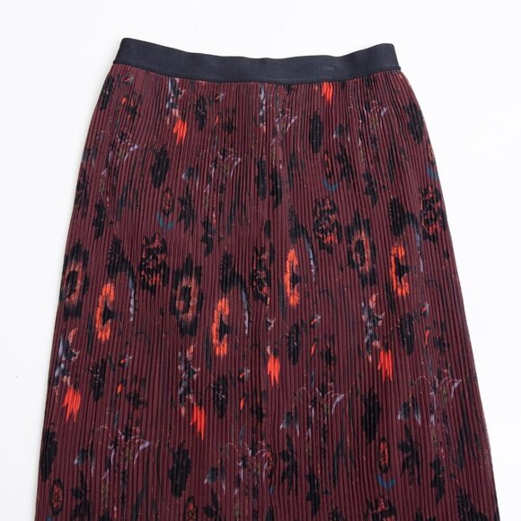 Sandro Pleated Midi Skirt Floral Burgundy Size 1 - Picture 4 of 16